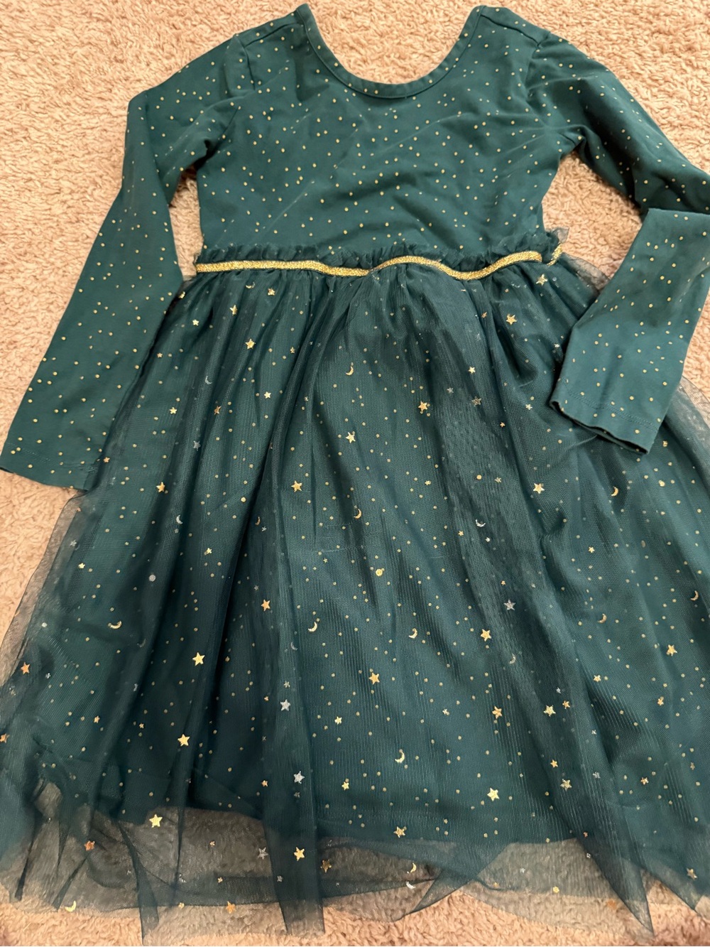 Hanna Andersson Girls Green Star & Moon Tulle Dress